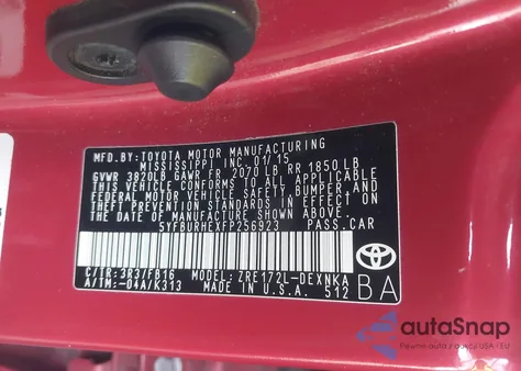 2015 Toyota Corolla Le from USA, damaged, VIN 5YFBURHEXFP256923